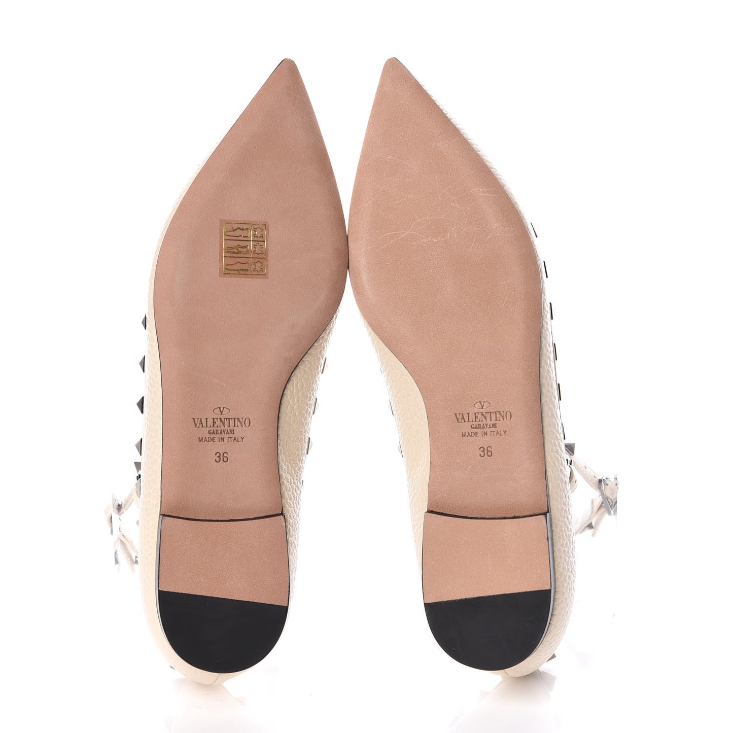 Pebbled Calfskin Rockstud Cage Ballerina Flats 36 Light Ivory