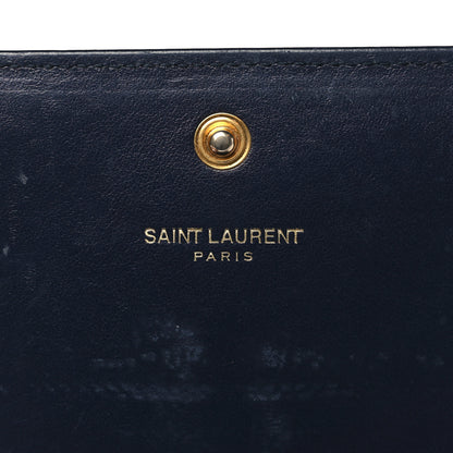 Saint Laurent Calfskin Crocodile Embossed Monogram Flap Wallet Navy 6 of 10