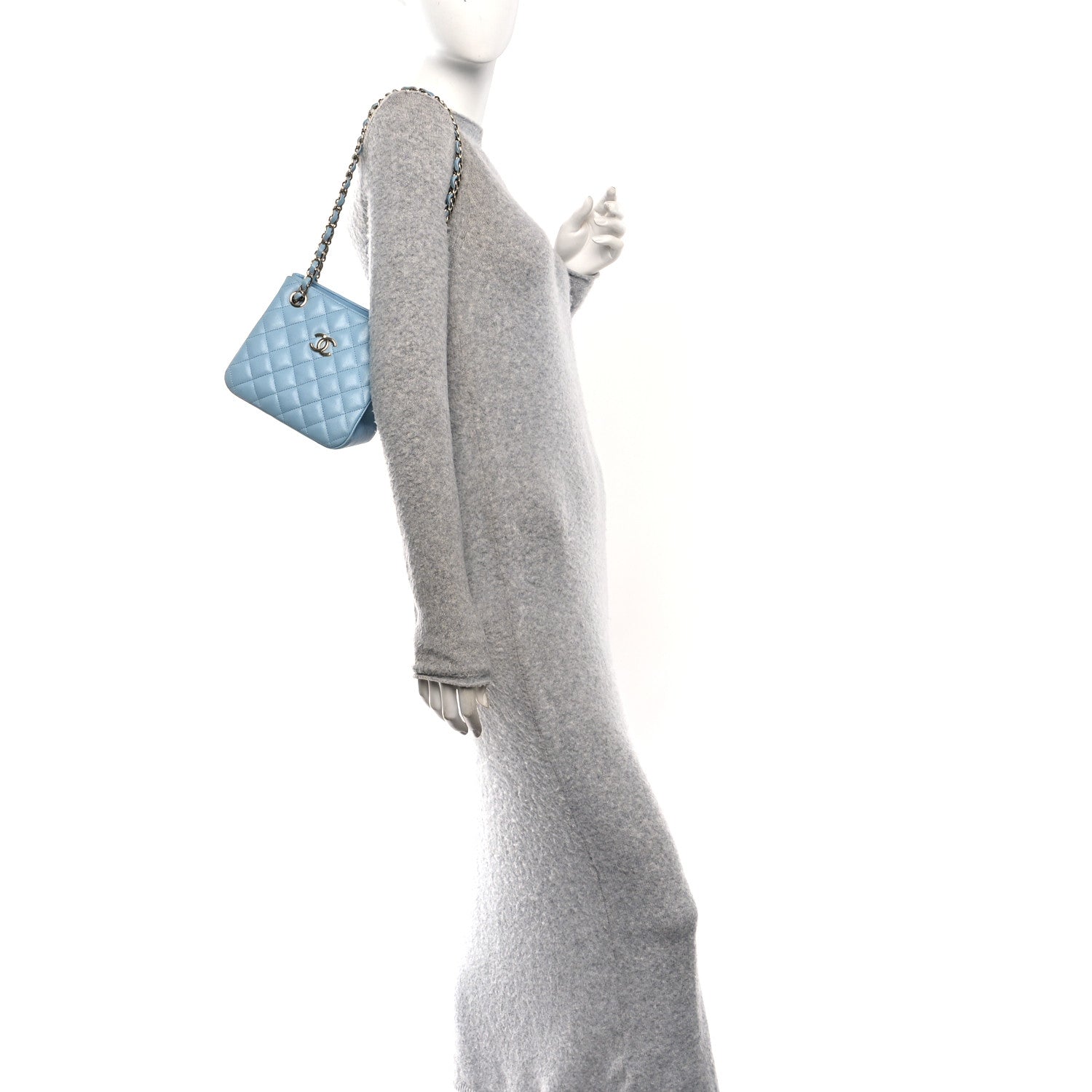 Chanel Caviar Quilted Mini Bucket Bag Blue 2 of 10