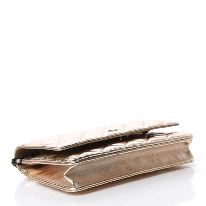 Chanel Metallic Lambskin Quilted Wallet On Chain WOC Gold Black 4 of 12