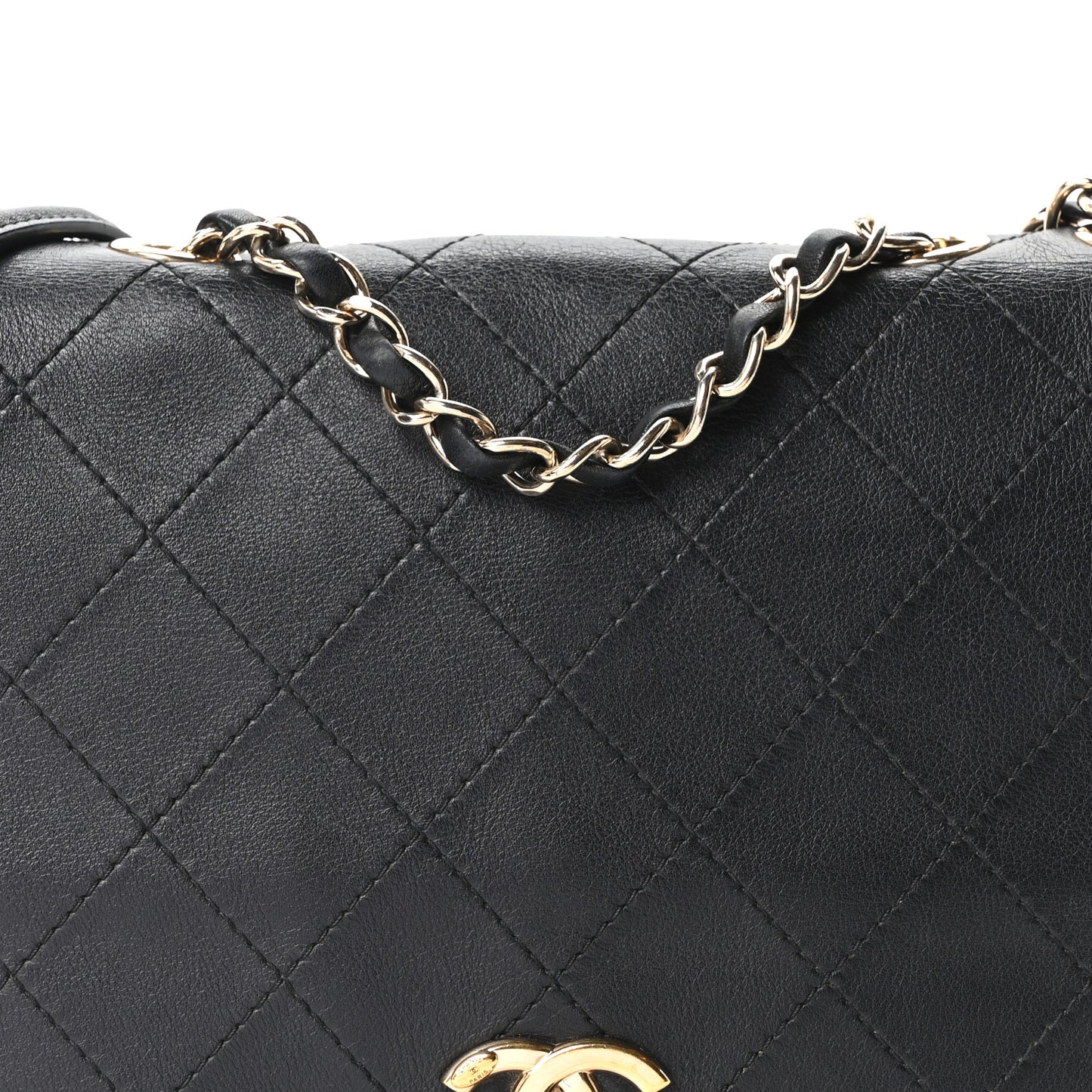 Calfskin Stitched Large Flap Black