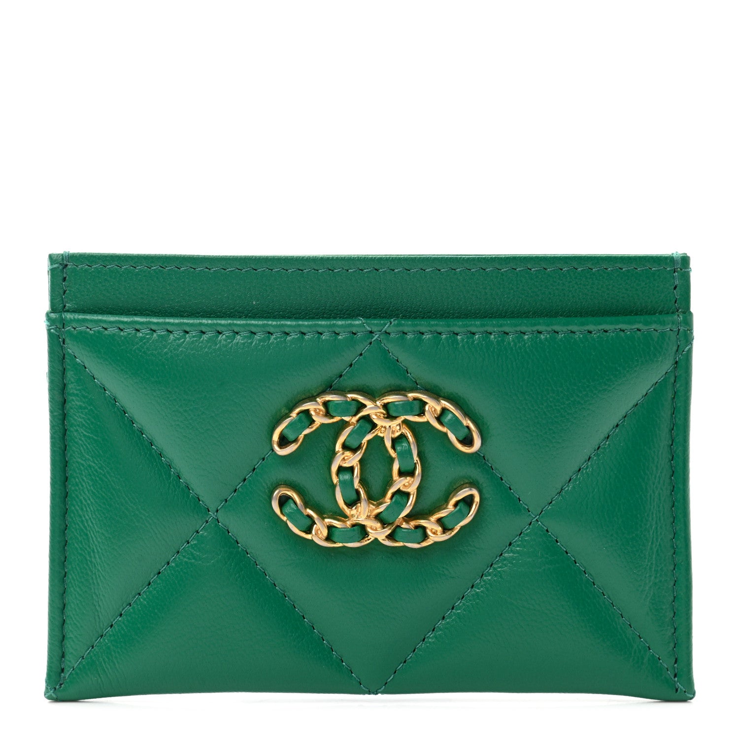 Chanel Lambskin Quilted Chanel 19 Card Holder Green 1 of 8