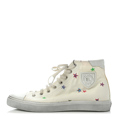 Saint Laurent Canvas Fun-Star Print Mens Bedford Hightop Sneakers 42 Cream 1 of 7