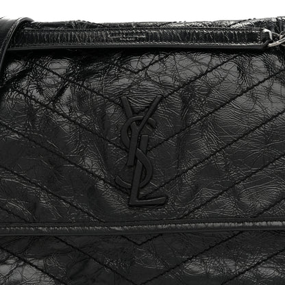 Saint Laurent Crinkled Calfskin Matelasse Monogram Medium Niki Chain Satchel Black 9 of 11