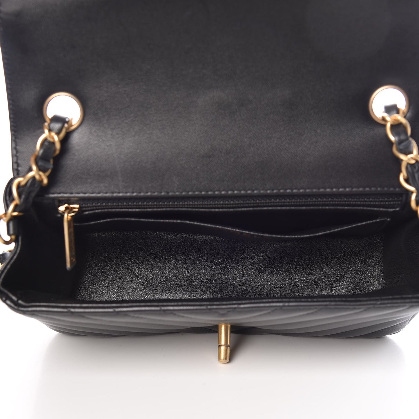 Lambskin Chevron Quilted Mini Rectangular Flap Black