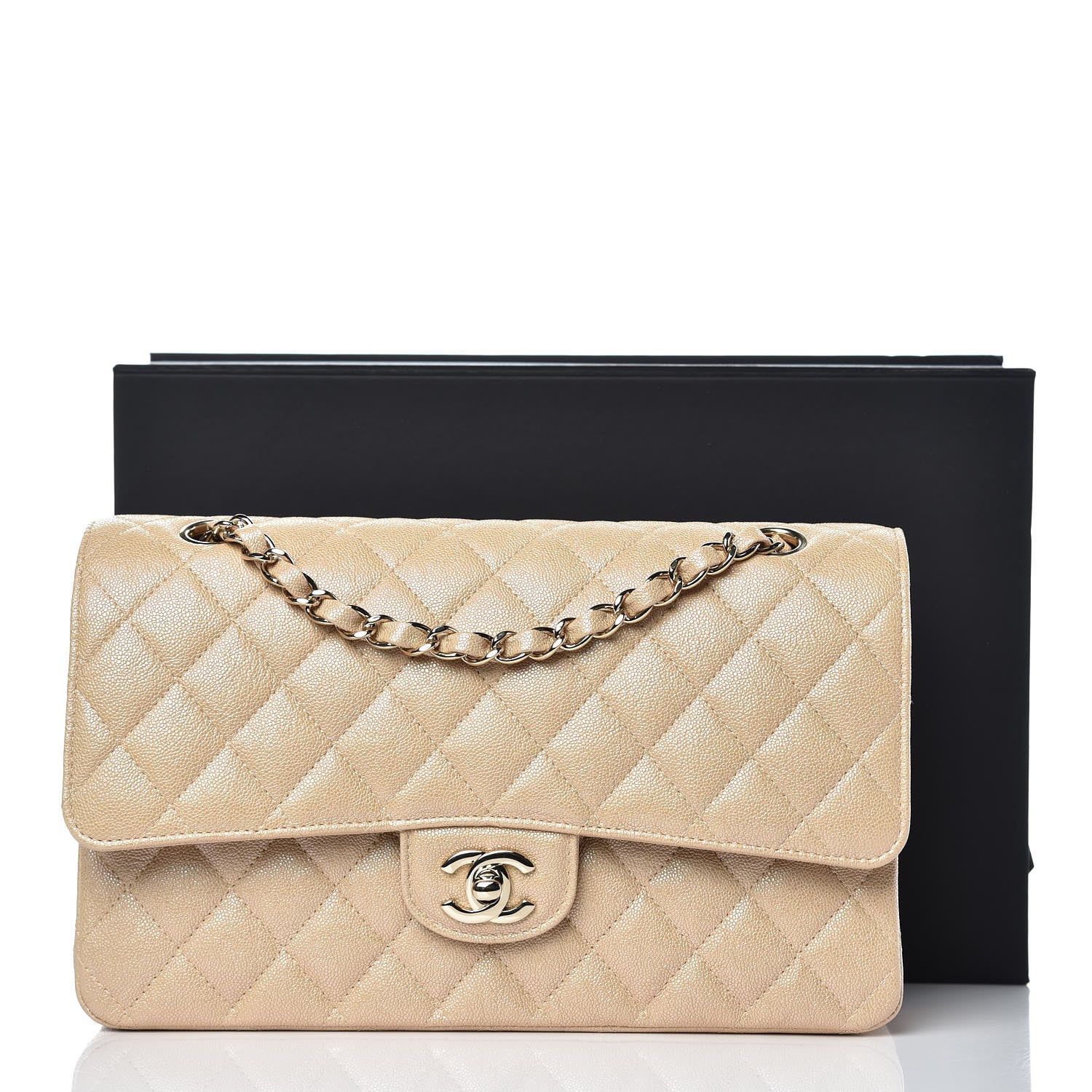 Chanel Iridescent Caviar Quilted Medium Double Flap Beige 9 of 9