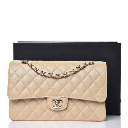 Chanel Iridescent Caviar Quilted Medium Double Flap Beige 9 of 9