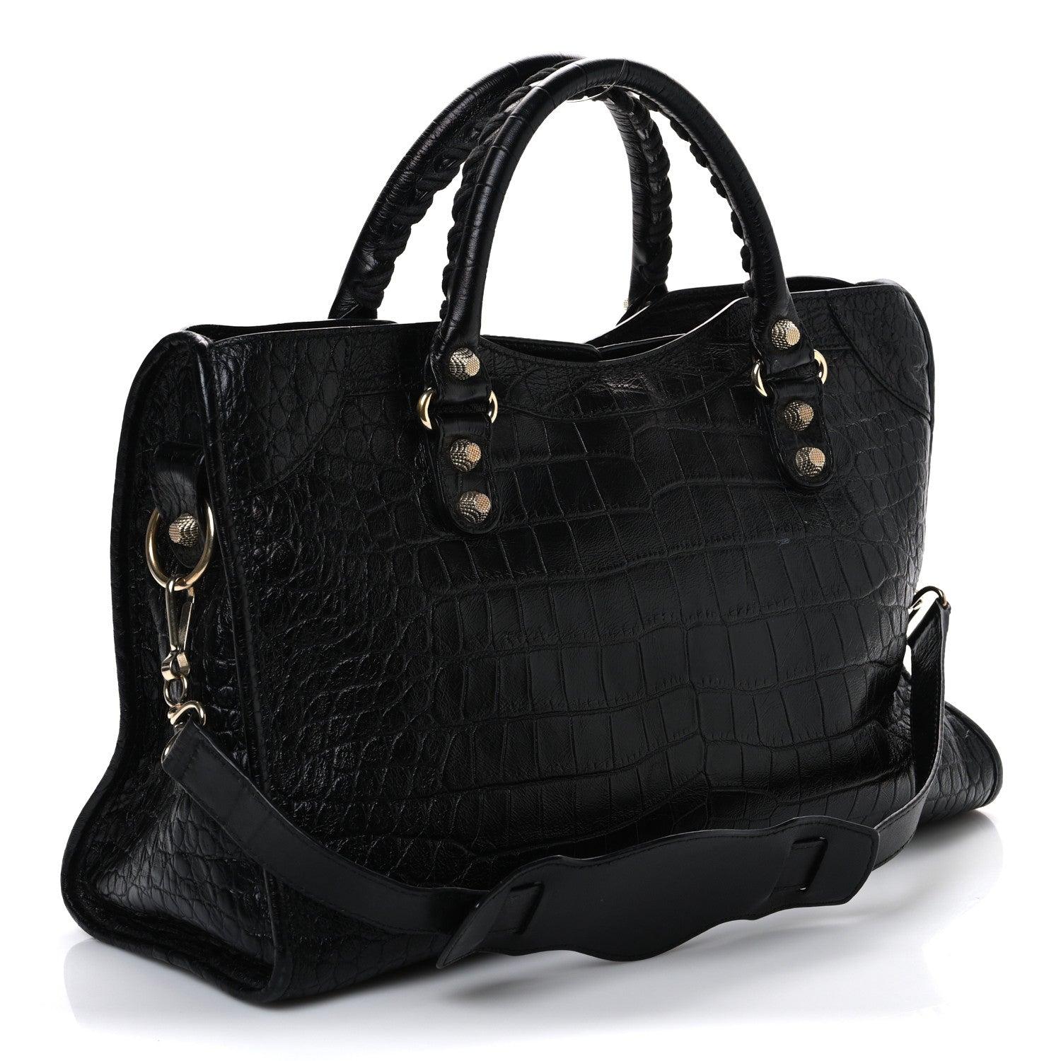 Balenciaga Calfskin Crocodile Embossed Giant 12 Gold Hardware City Black 4 of 13