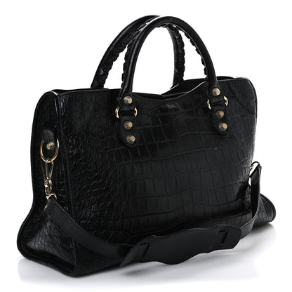 Balenciaga Calfskin Crocodile Embossed Giant 12 Gold Hardware City Black 4 of 13