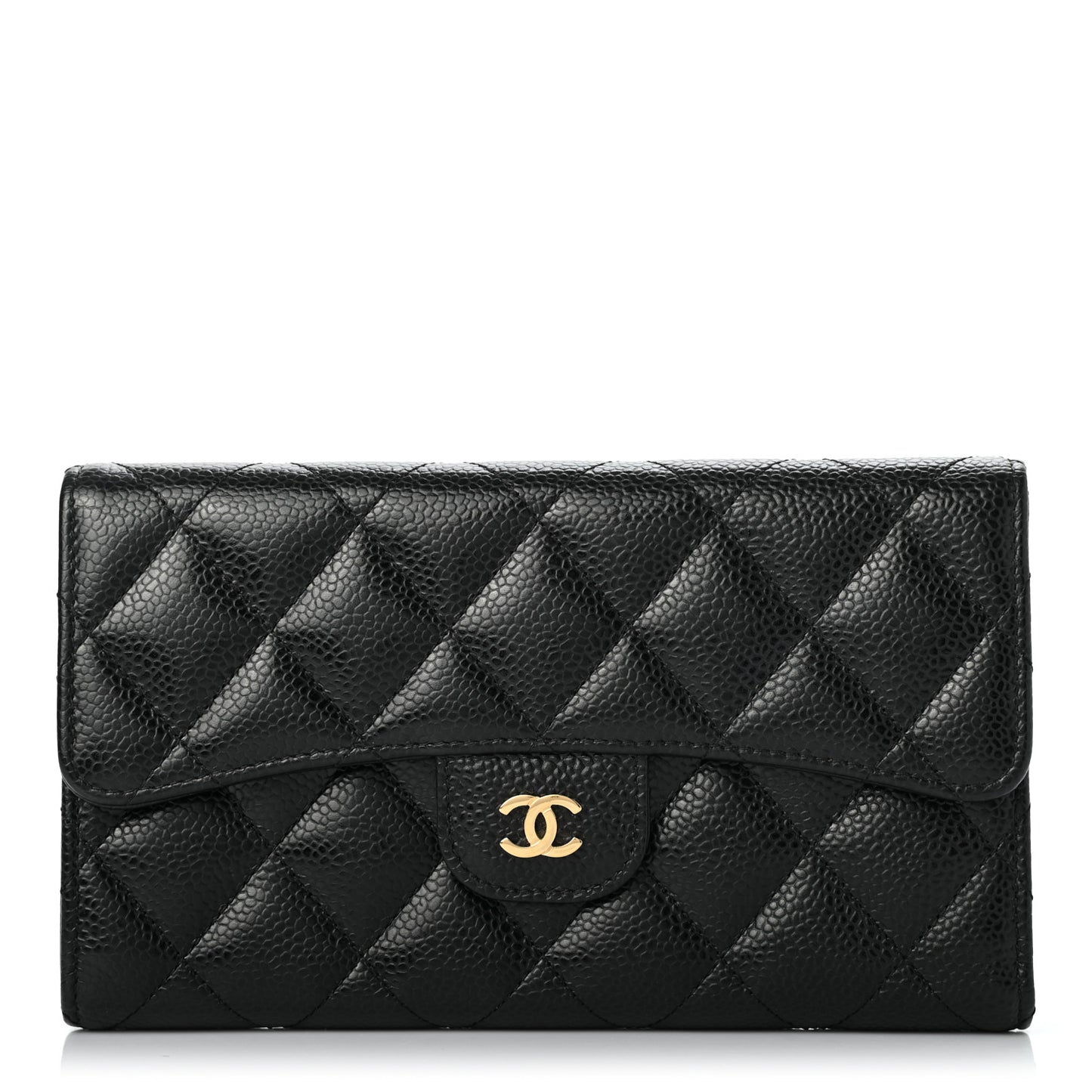 Caviar Quilted Large Flap Wallet Black