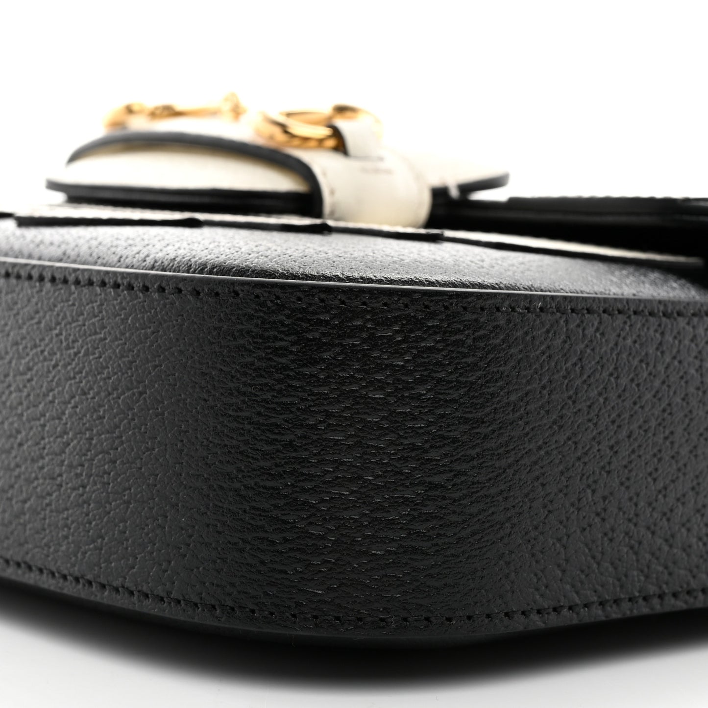 X ADIDAS Textured Dollar Calfskin Web Trefoil Mini Horsebit 1955 Shoulder Bag Black Off White