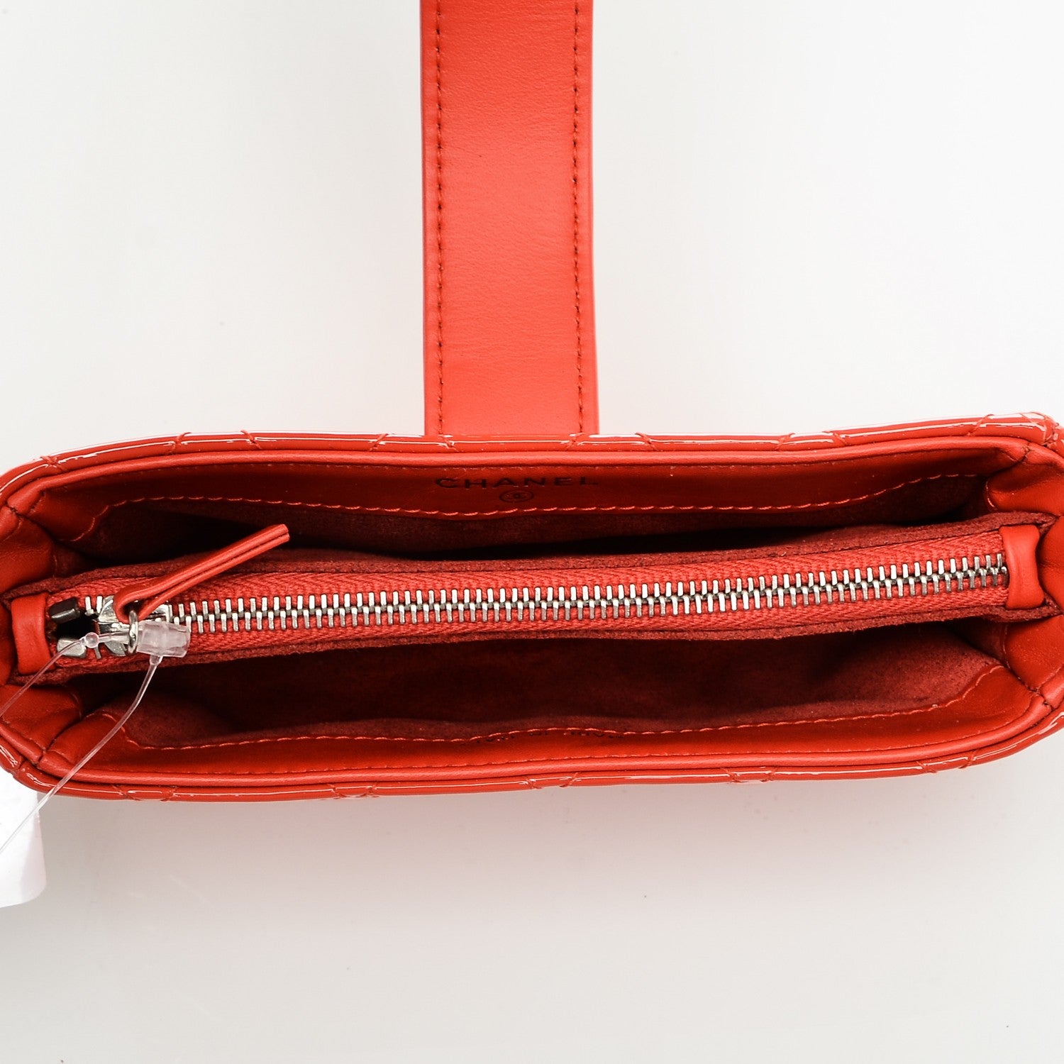 Chanel Patent Quilted Mini Phone Holder Clutch Red 5 of 8