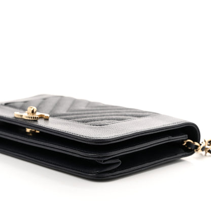 Chanel Caviar Chevron Quilted Vintage Mademoiselle Wallet On Chain WOC Navy Blue 11 of 12