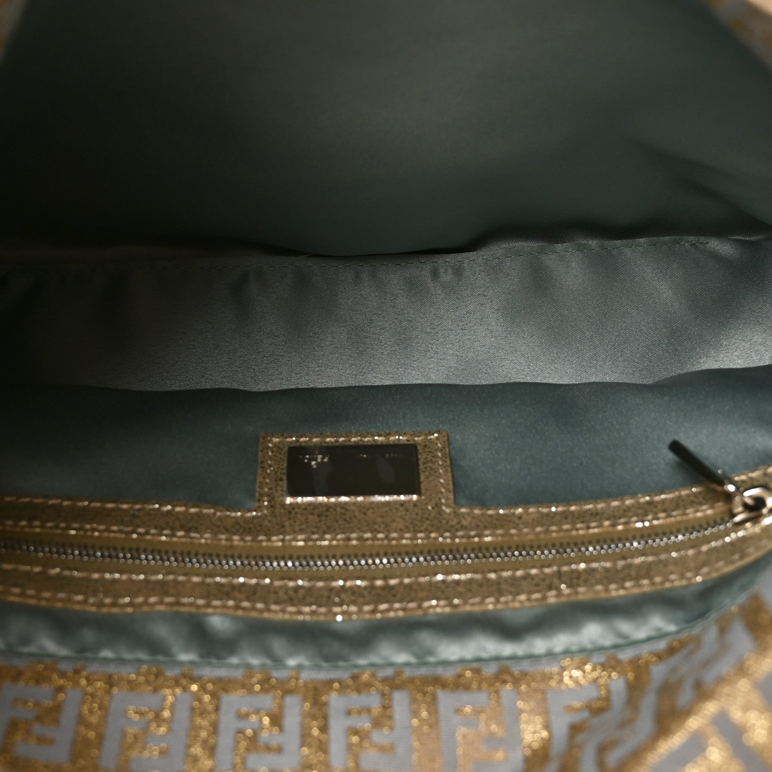 Fendi Metallic Jacquard Zucchino Suede Mama Baguette Peltro Argento Sabbia 5 of 10