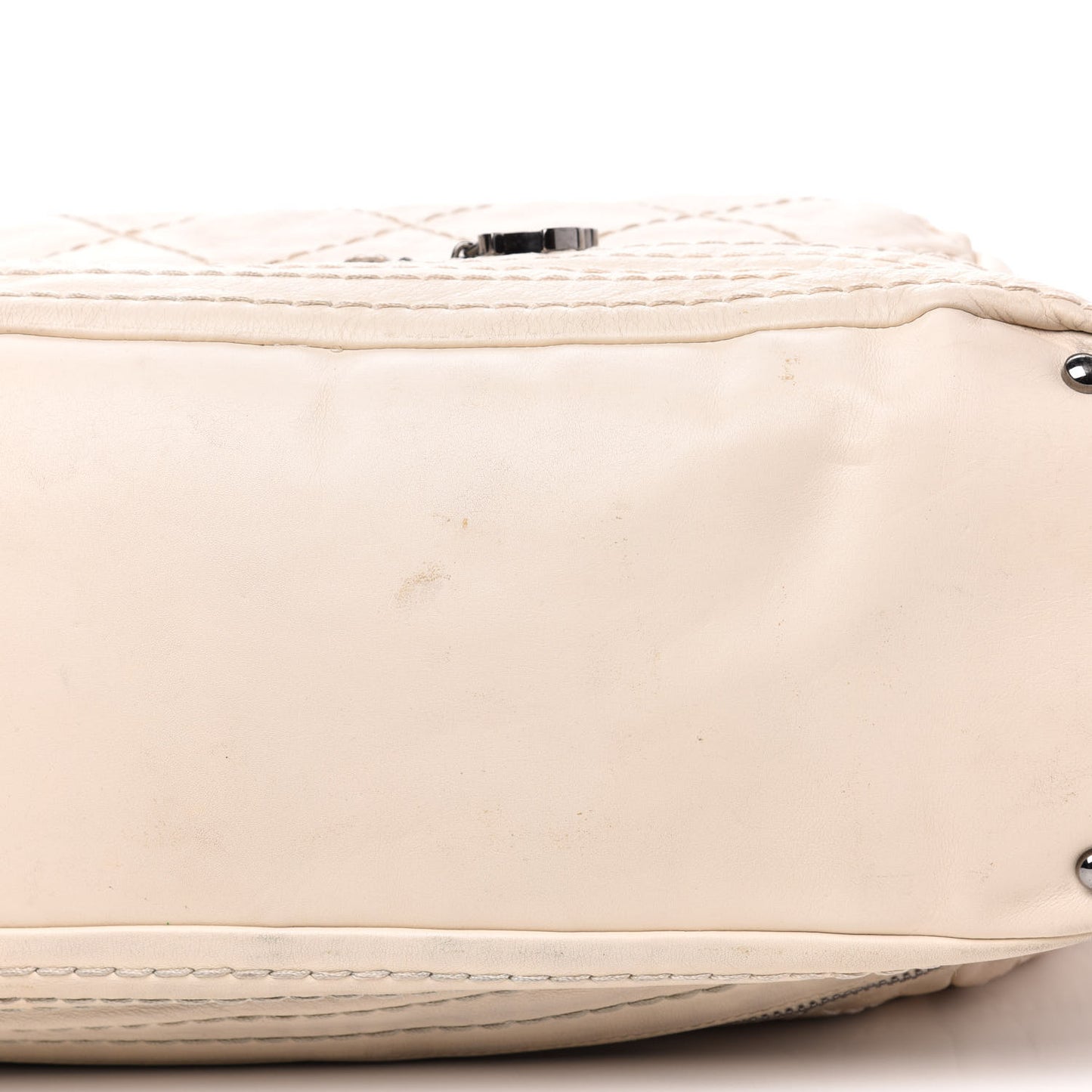 Lambskin Stitched Expandable Tote White