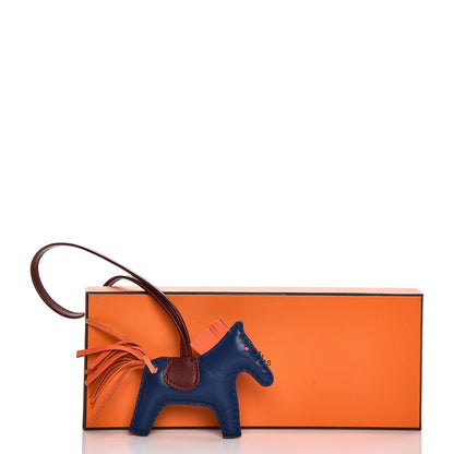 Hermes Milo Lambskin Grigri Rodeo Horse Bag Charm PM Bleu de Malte Rouge H Peony 4 of 4