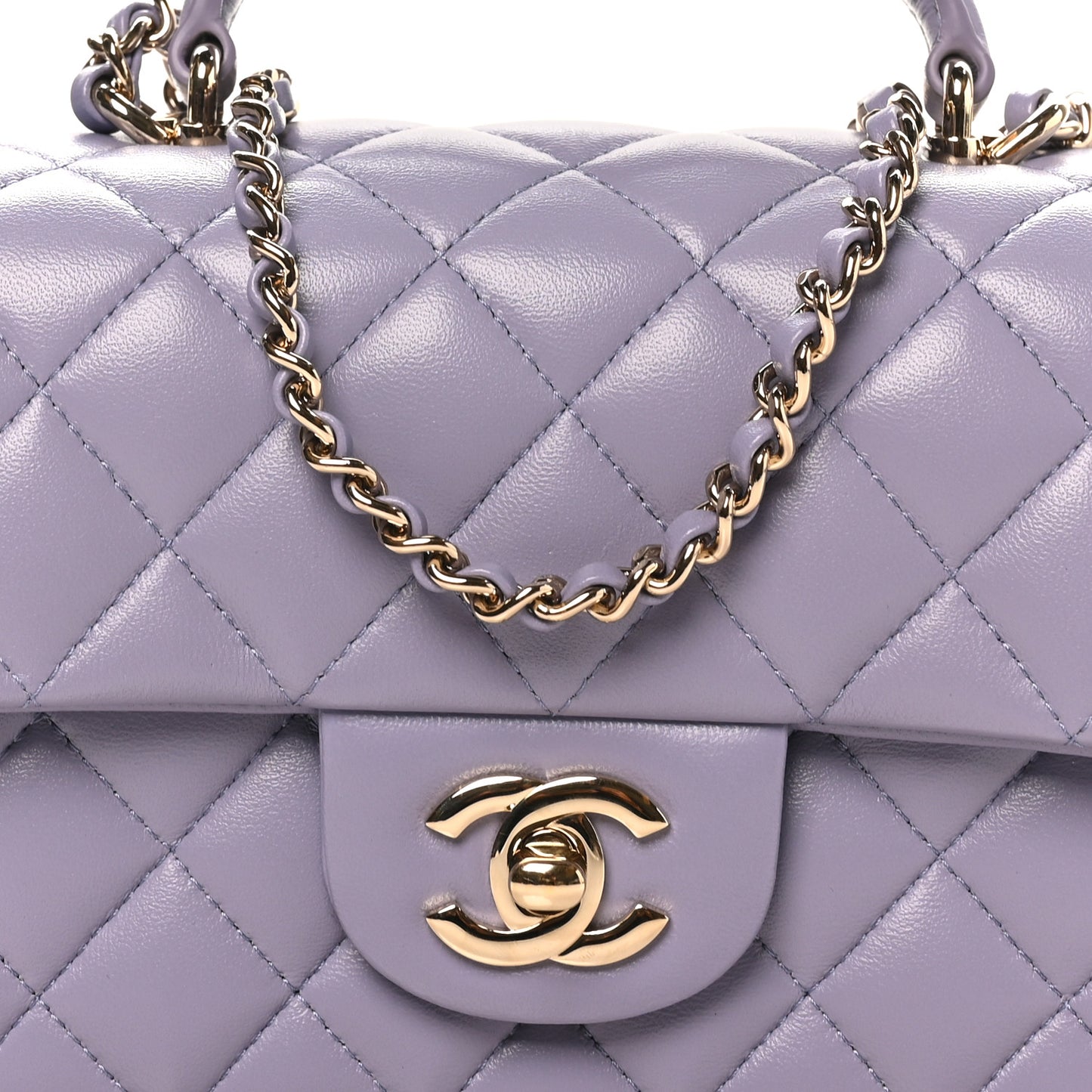 Lambskin Quilted Mini Top Handle Rectangular Flap Light Purple