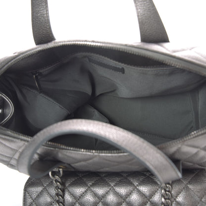 Chanel Metallic Grained Calfskin Quilted Large Casual Pocket Bowling Bag Silver 6 of 8