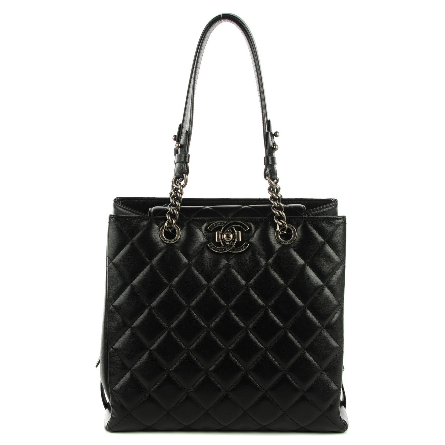 Metallic Goatskin Quilted Small City Rock Shopping Tote Black