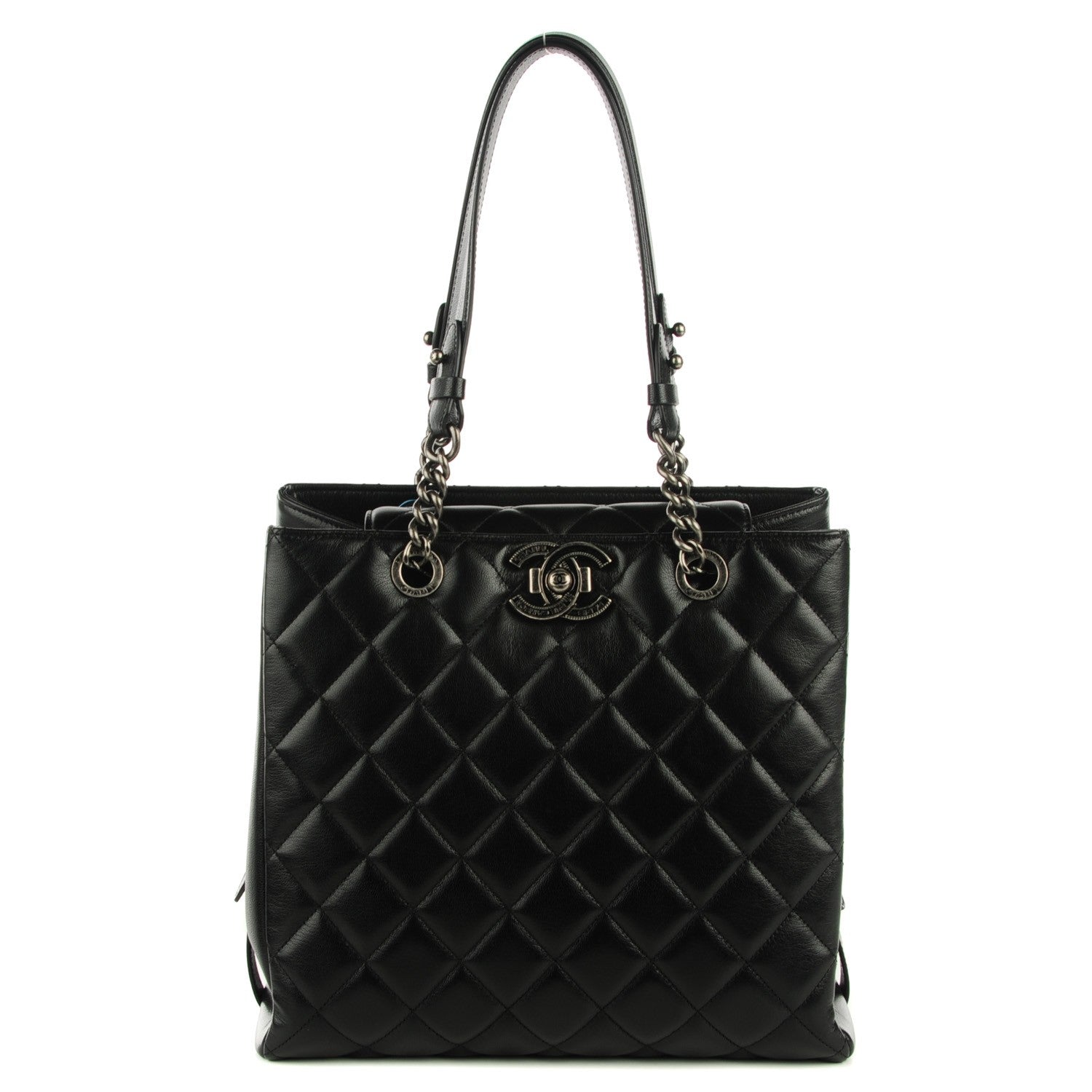 Chanel Metallic Goatskin Quilted Small City Rock Shopping Tote Black 1 of 7