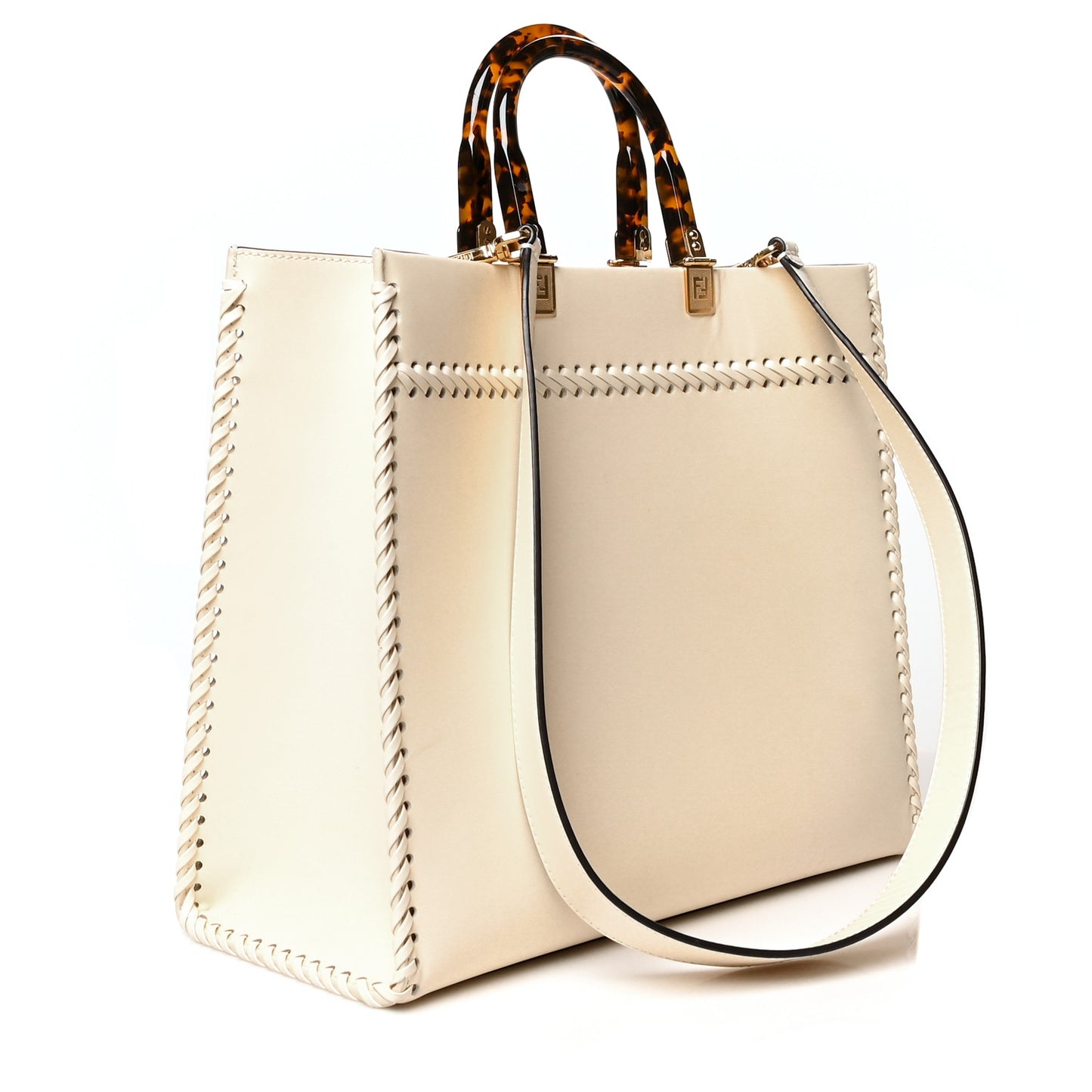 Vitello King Ceylon Plexiglass Woven Logo Debossed Medium Fendi Sunshine Shopper Tote White Ice