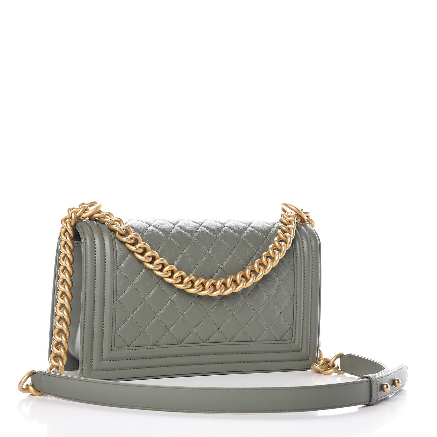 Calfskin Quilted Medium Boy Flap Green