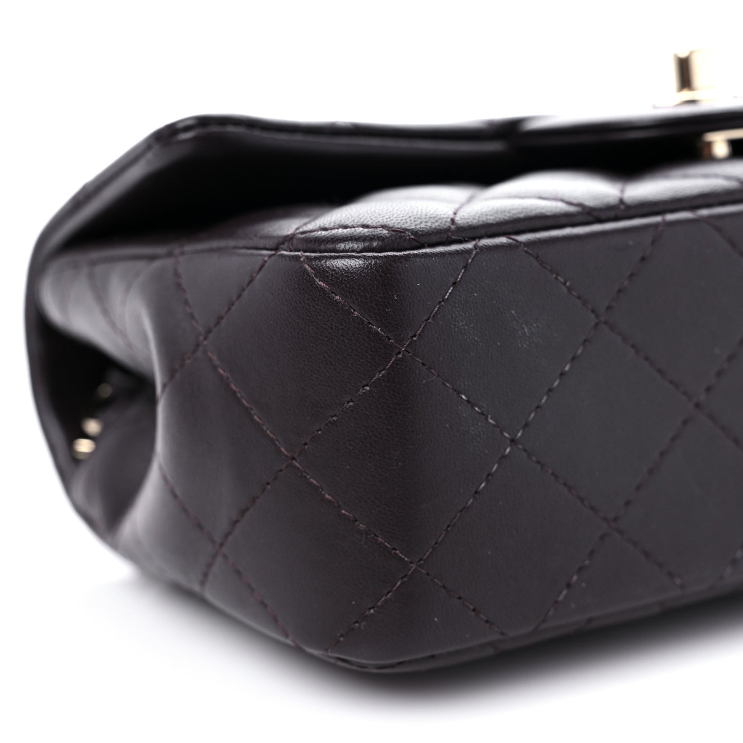 Lambskin Quilted Mini Rectangular Flap Dark Brown