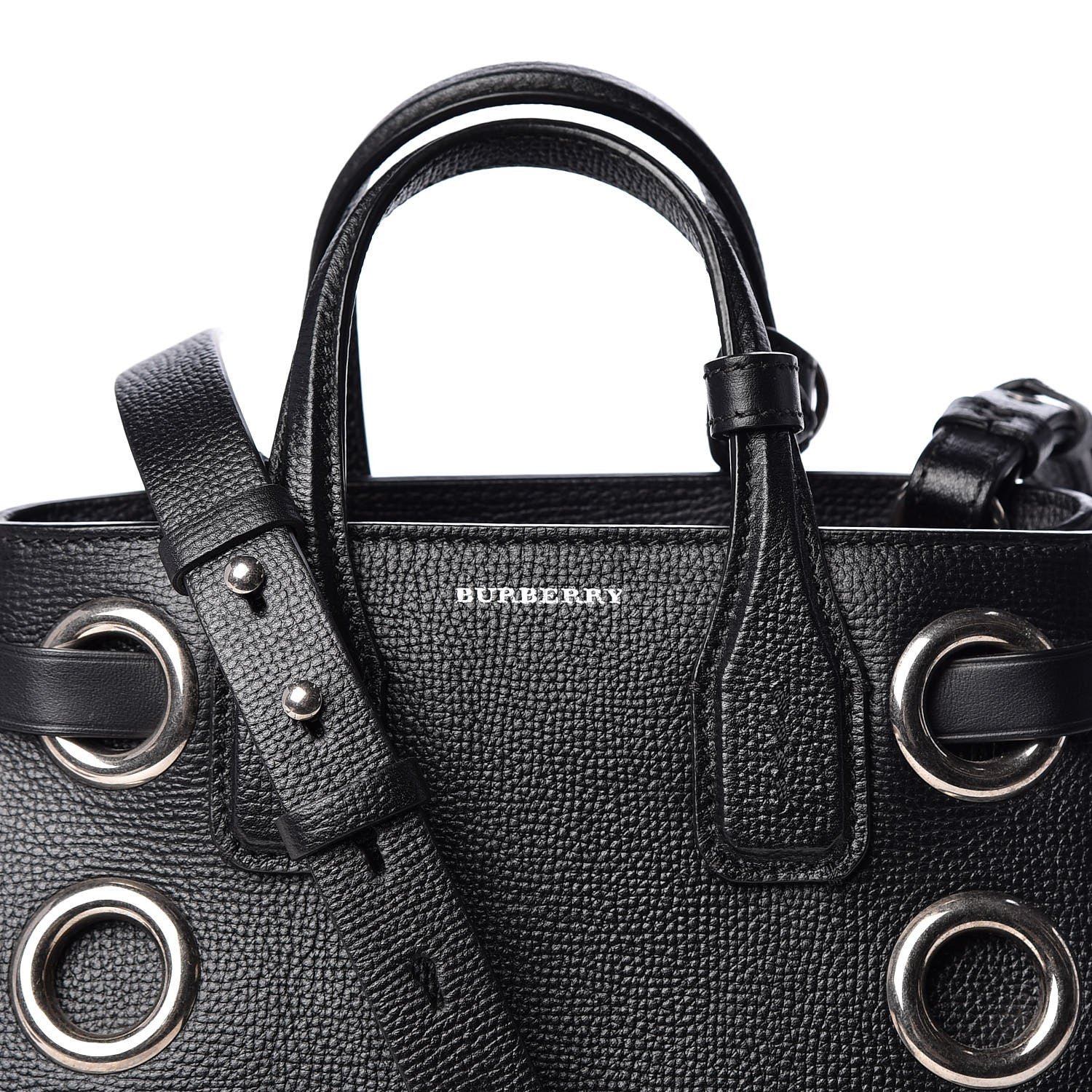 Burberry Grainy Calfskin House Check Grommet Baby Banner Tote Black 10 of 10