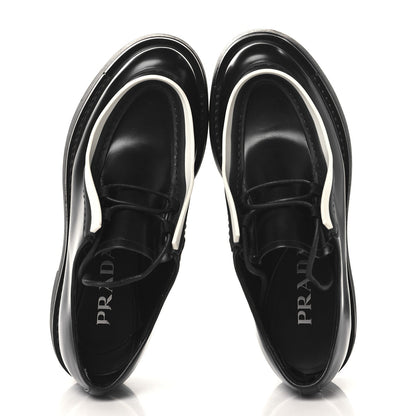 Prada Spazzolato Rois Monolith 55mm Derby Loafers 37 Black White 1 of 9