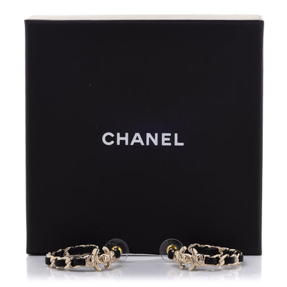 Chanel Metal Lambskin Quilted CC Turnlock Chain Hoop Earrings Gold Black 5 of 5