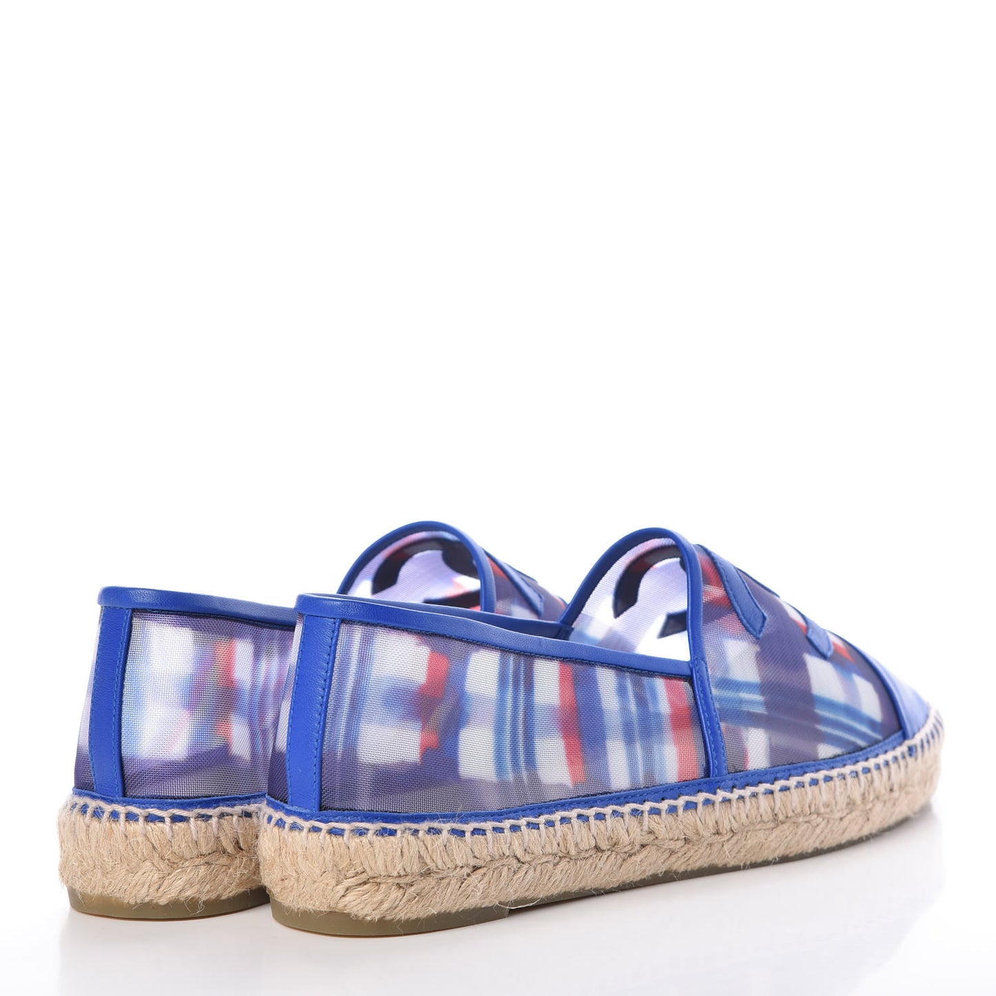 Mesh Lambskin Plaid Print CC Espadrilles 40 Blue White Red