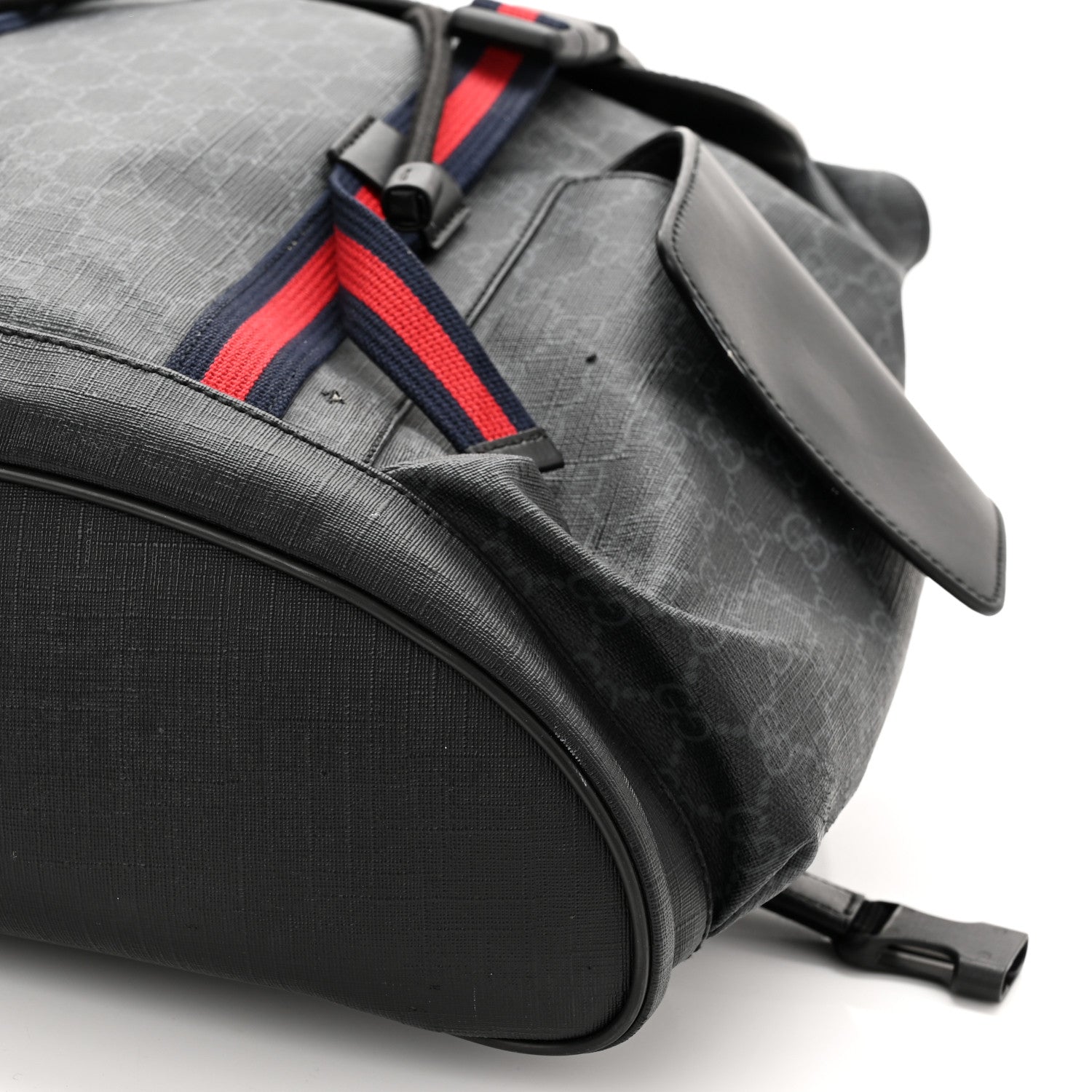 Gucci Soft GG Supreme Monogram Appia Calfskin Web Double Buckle Backpack Black 10 of 13