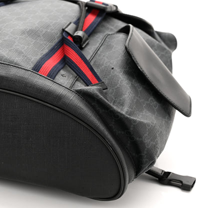 Gucci Soft GG Supreme Monogram Appia Calfskin Web Double Buckle Backpack Black 10 of 13