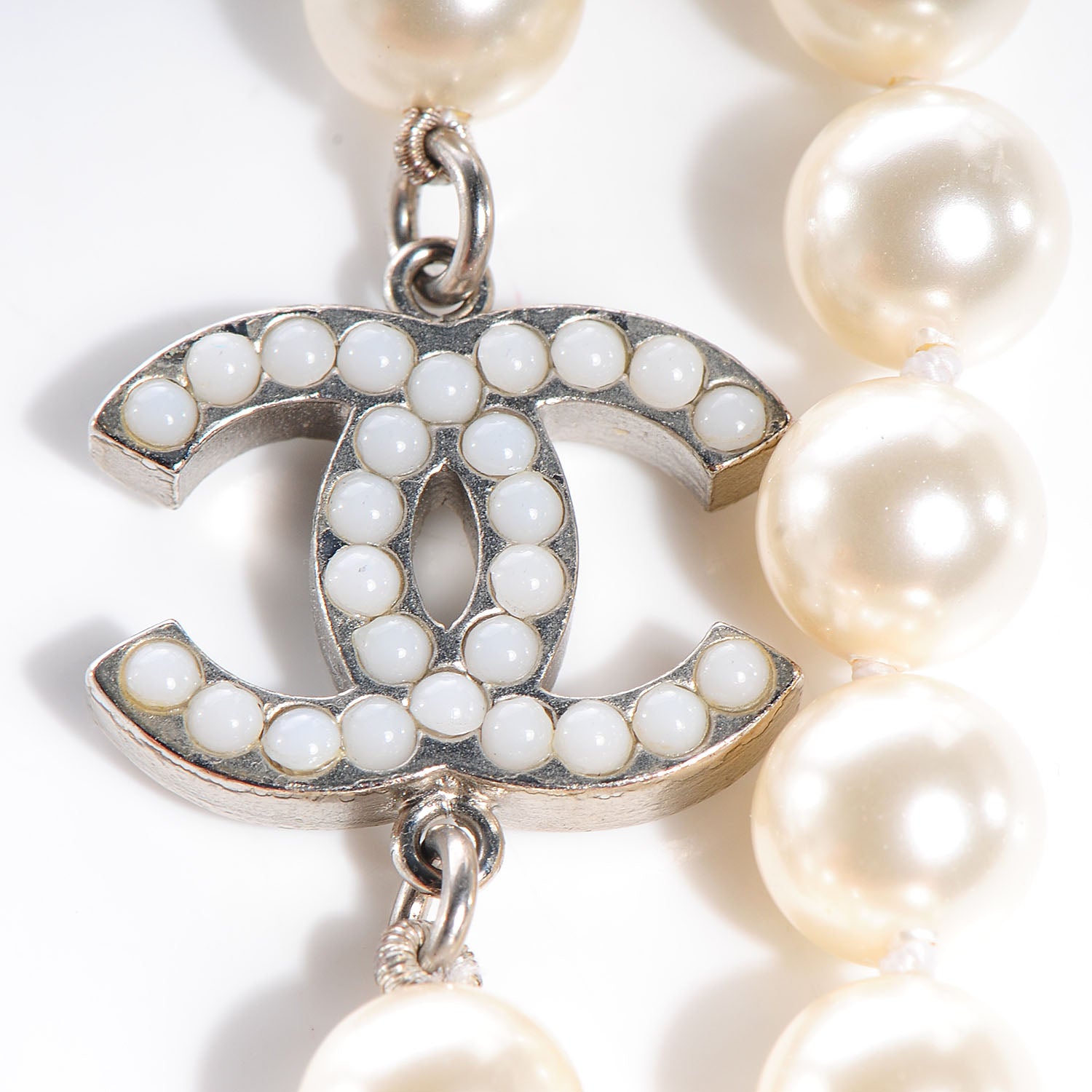 Chanel Pearl CC Long Necklace Silver 3 of 4