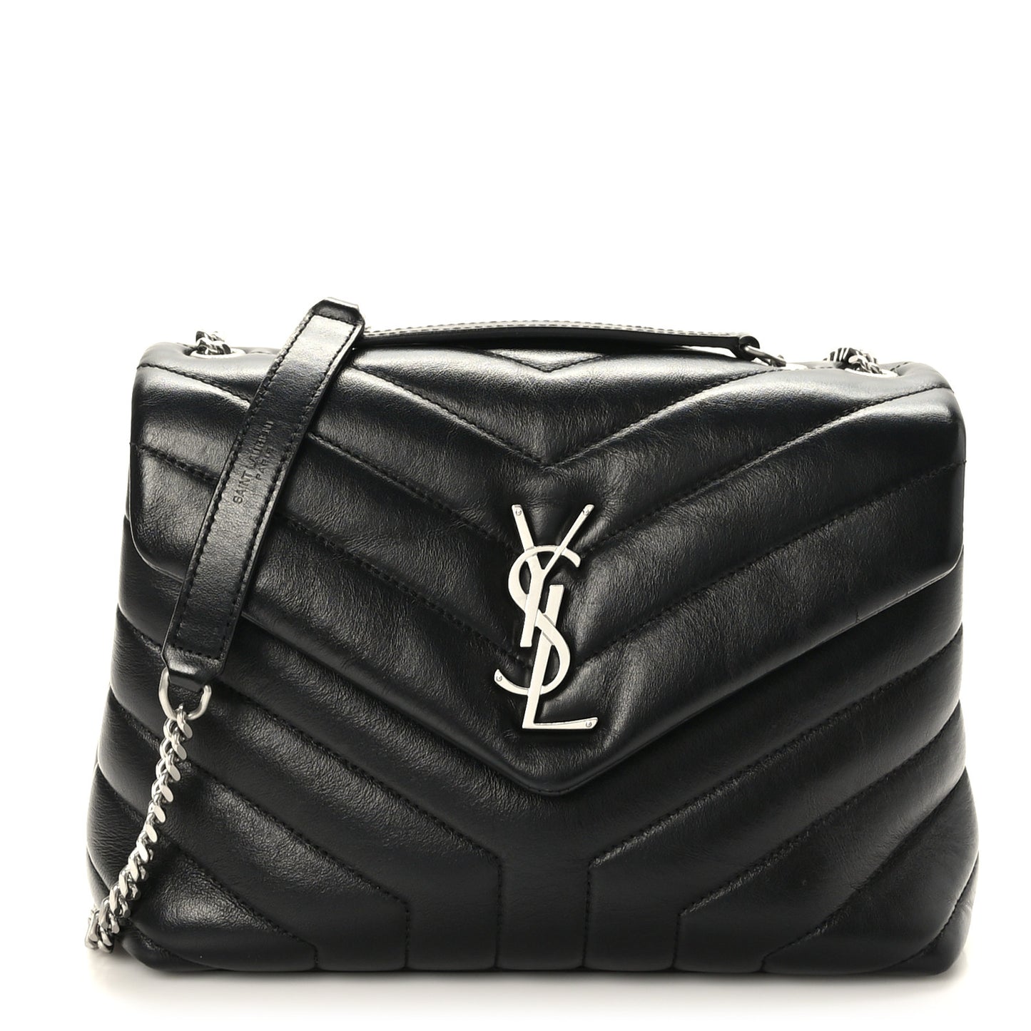 Calfskin Y Quilted Monogram Small Loulou Chain Satchel Black