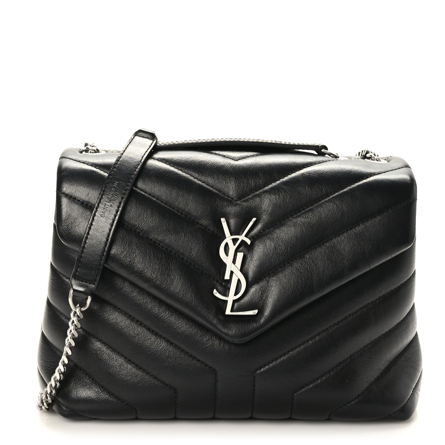 Saint Laurent Calfskin Y Quilted Monogram Small Loulou Chain Satchel Black 1 of 9