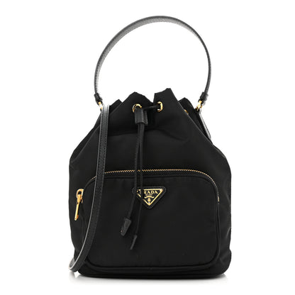 Prada Saffiano Tessuto Nylon Mini Bucket Crossbody Bag Black 1 of 11