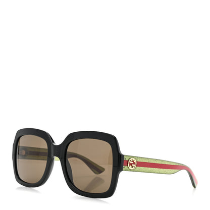 Gucci Acetate Square Frame Web Glitter Sunglasses GG0036S Black Green 1 of 8