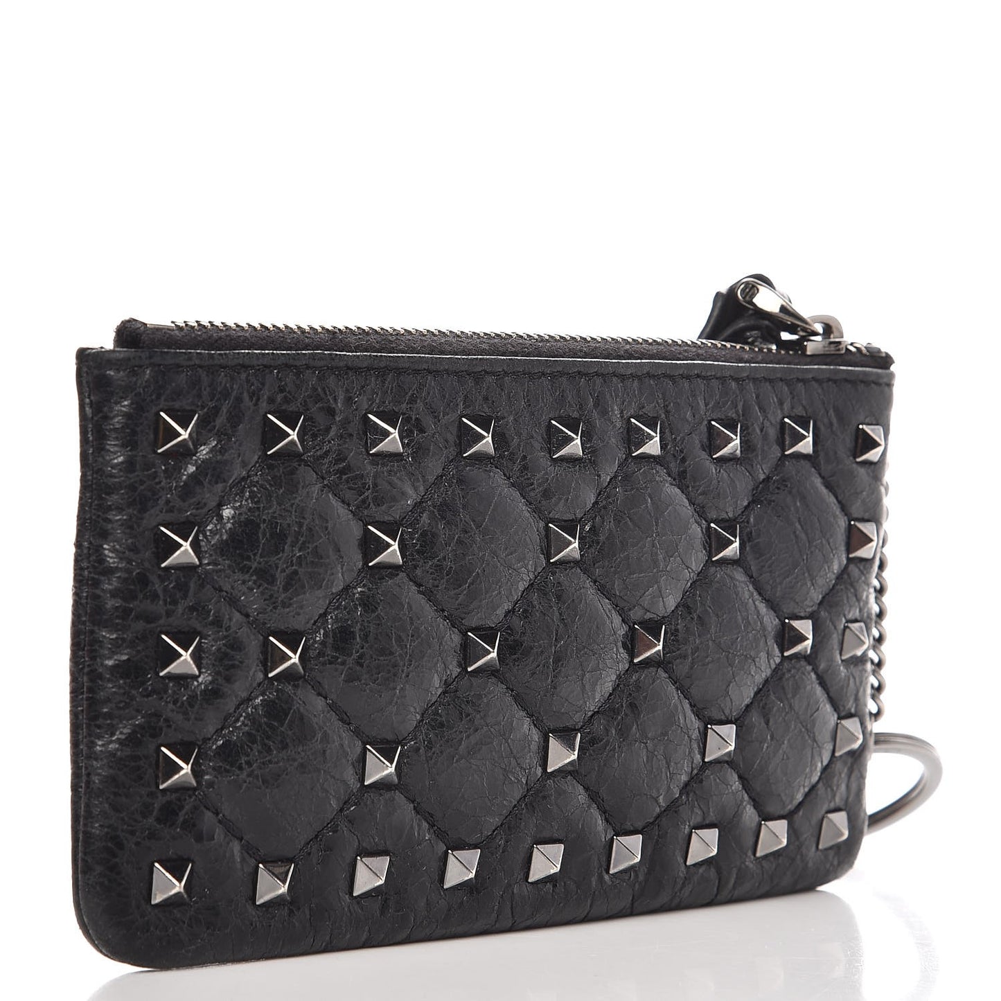 Craquele Nappa Rockstud Spike Key Pouch Black