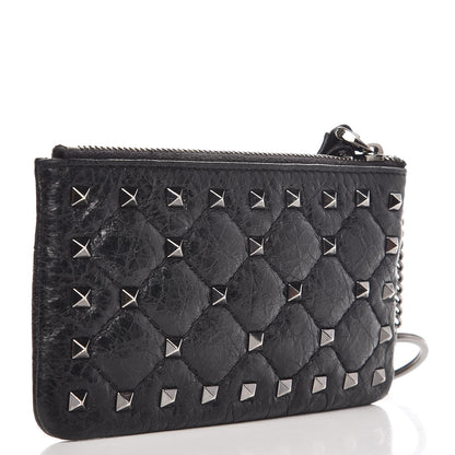 Valentino Garavani Craquele Nappa Rockstud Spike Key Pouch Black 3 of 8
