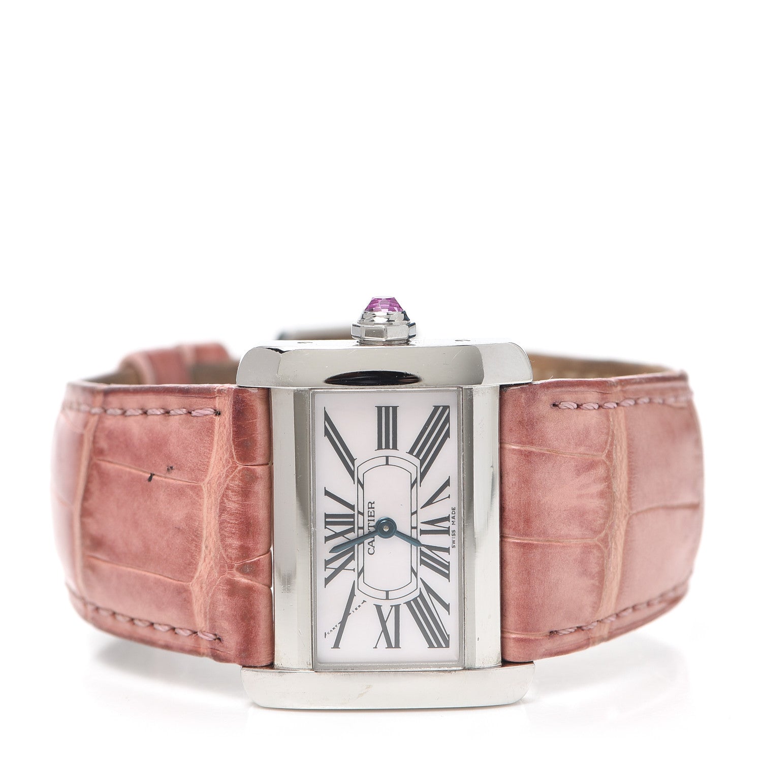 Cartier Stainless Steel Alligator 32mm Tank Divan Quartz Watch Pink 2 of 6