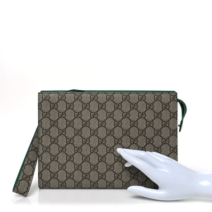 Gucci GG Supreme Monogram Bi-Color Small Zip Wristlet Pouch Beige Ebony Green 2 of 8