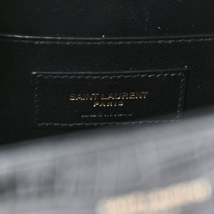 Saint Laurent Calfskin Crocodile Embossed Mini Classic Monogram Cassandra Top Handle Black 7 of 7