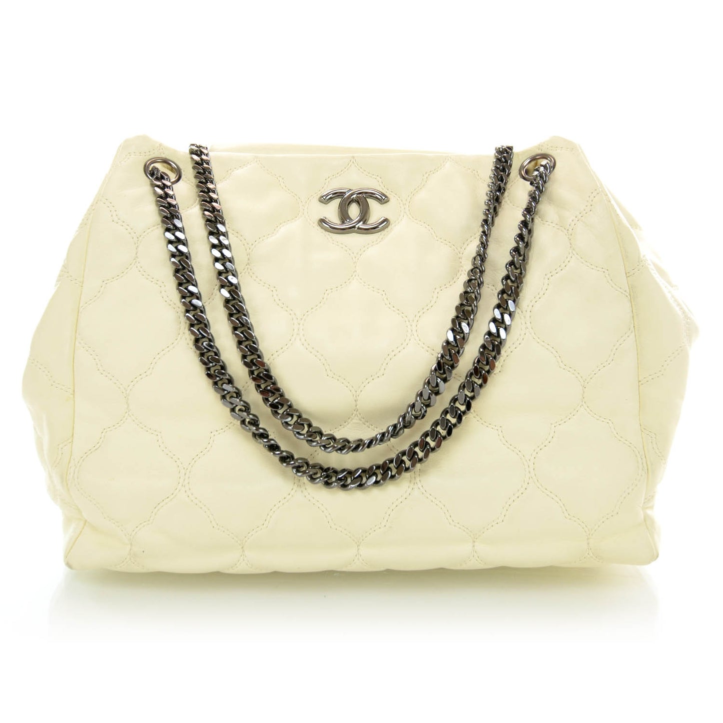 Lambskin Cells Accordion Tote Dark White