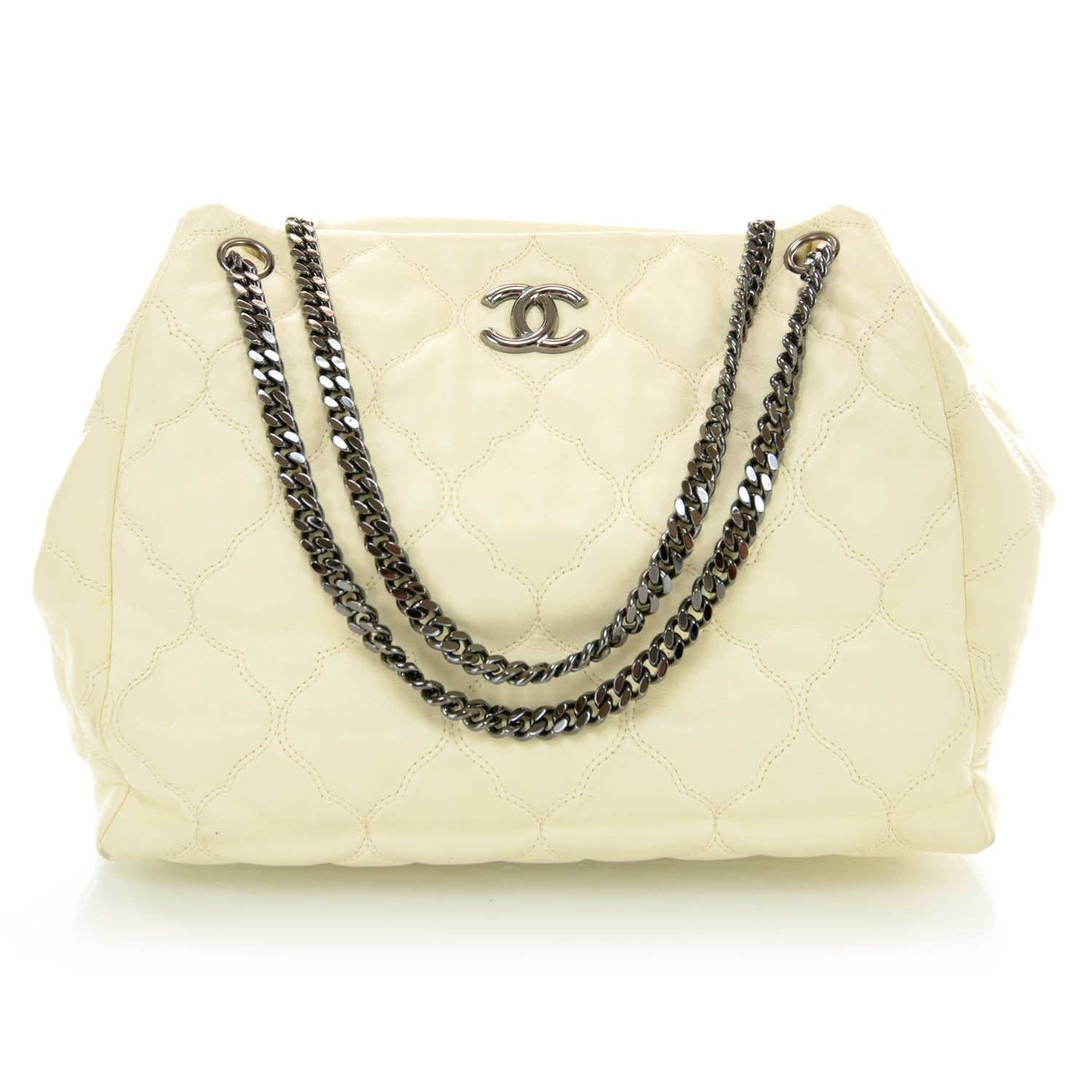 Chanel Lambskin Cells Accordion Tote Dark White 1 of 13