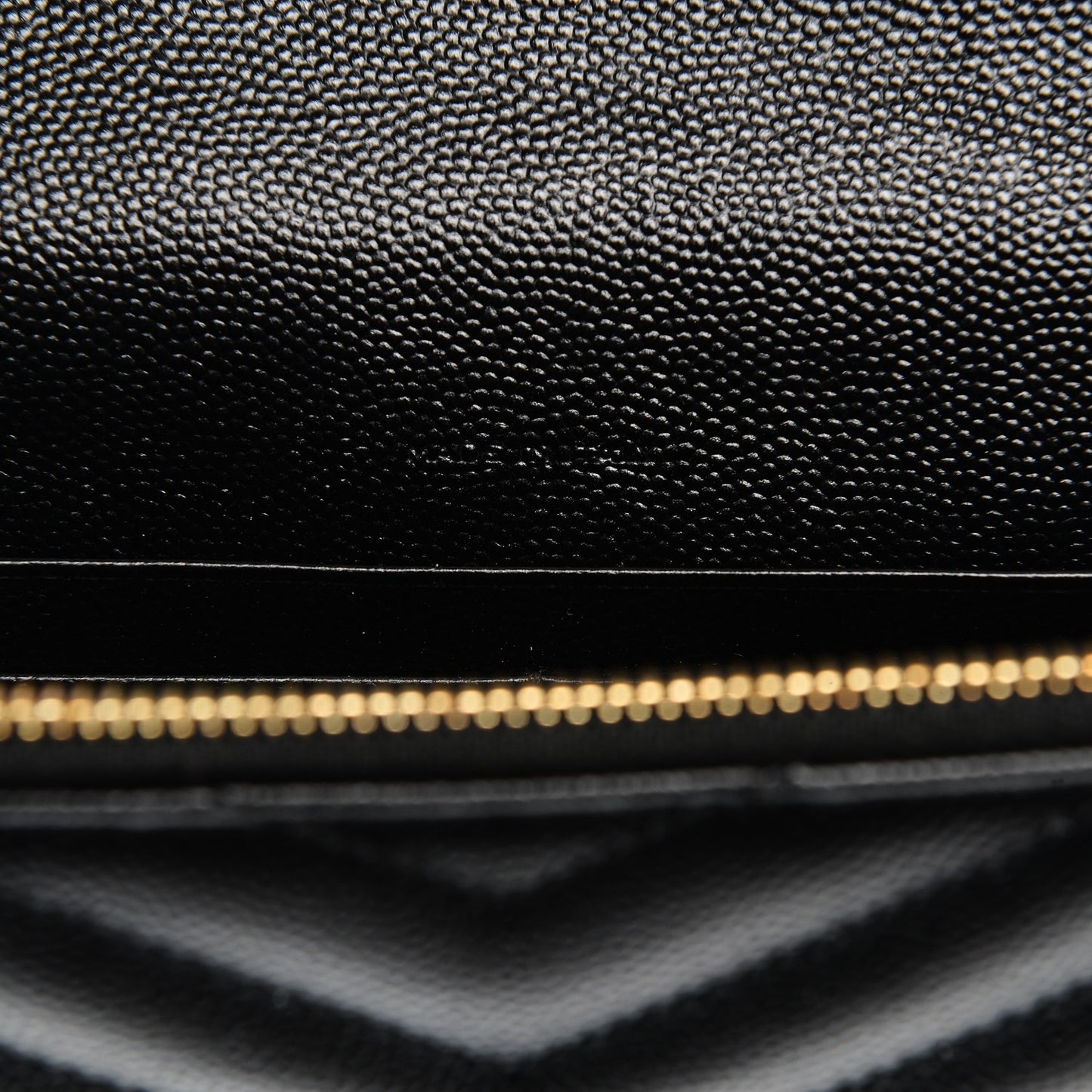Grain De Poudre Matelasse Chevron Monogram Envelope Chain Wallet Black