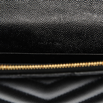 Saint Laurent Grain De Poudre Matelasse Chevron Monogram Envelope Chain Wallet Black 7 of 7
