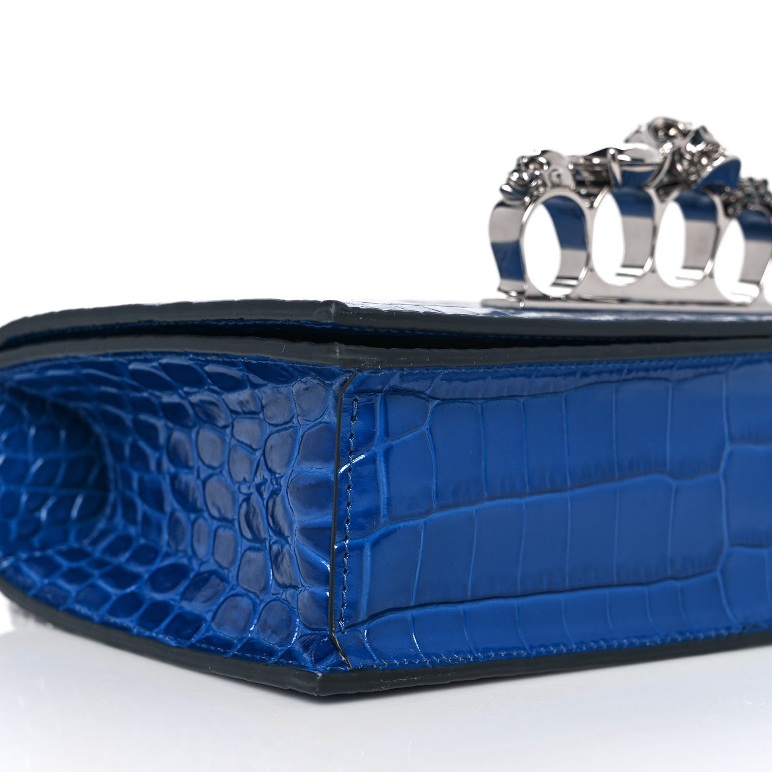 Alexander McQueen Shiny Crocodile Embossed Jeweled Satchel Industrial Blue 8 of 9