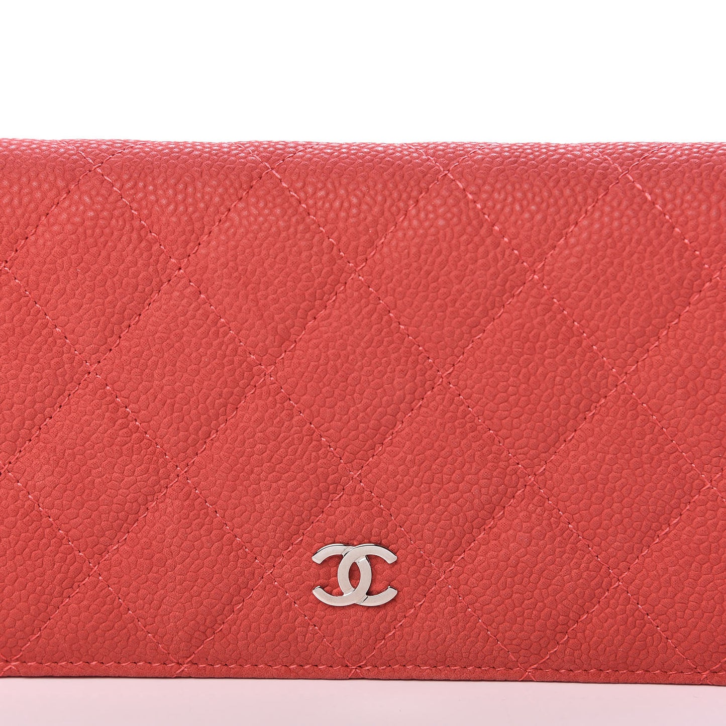 Iridescent Caviar Quilted Yen Wallet Coral Pink