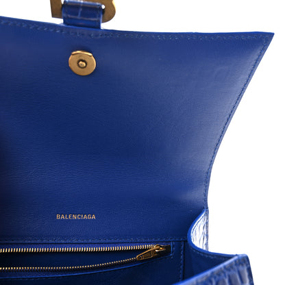 Balenciaga Shiny Calfskin Crocodile Embossed Small Hourglass Top Handle Bag Indigo 6 of 9